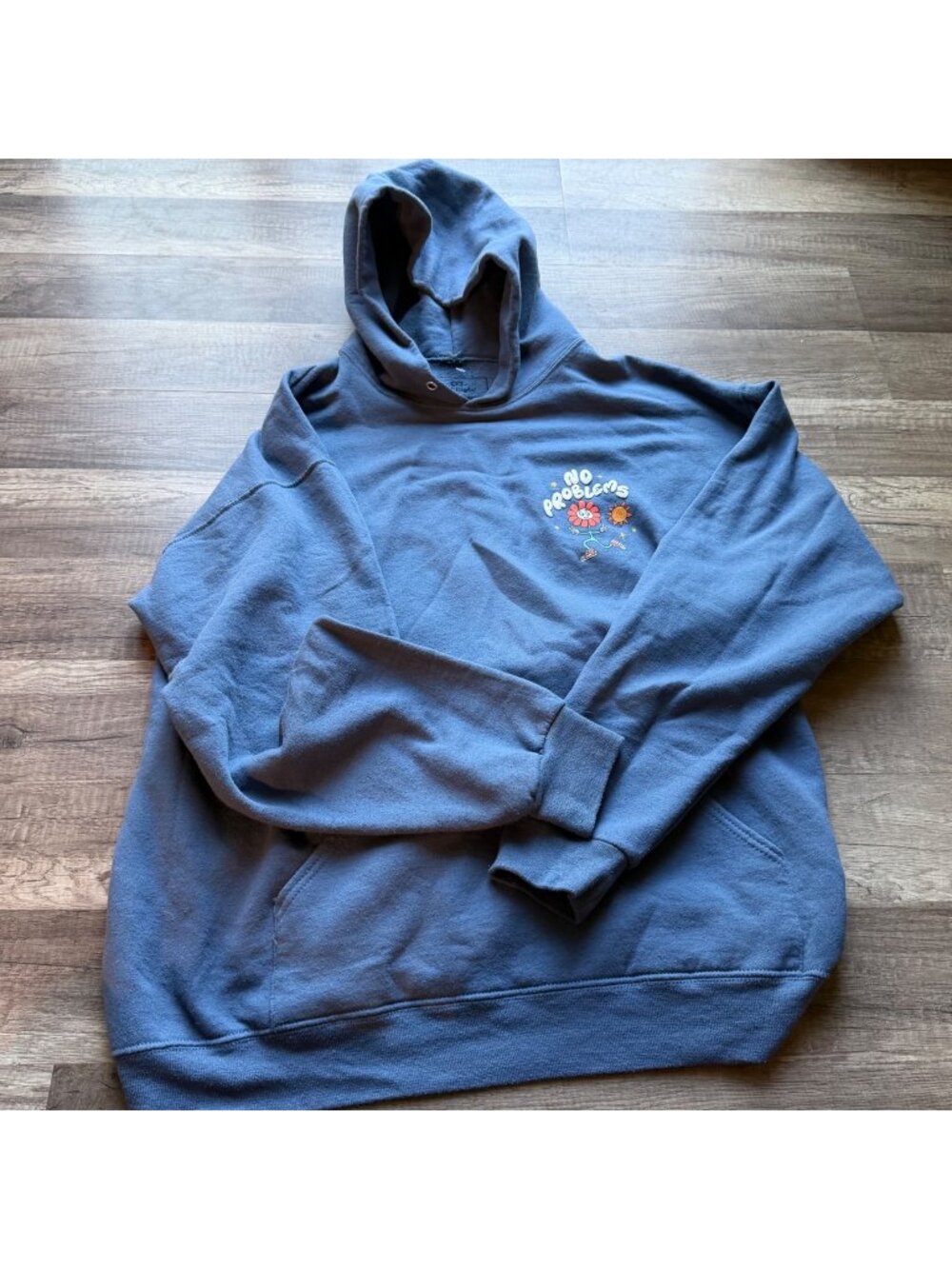 No Problems Blue Hoodie W/ Fun Graphic & Positive Vibes Size L Red Eight Cotton